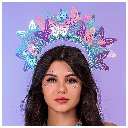 Flayem cerchietto per capelli a forma di farfalla con luci a led e farfalle blu, accessorio per capelli per donne e ragazze