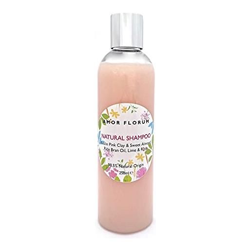 AMOR FLORUM 98,5% shampoo naturale - aloe vera, argilla rosa, mandorle dolci, rosa & lime - 250ml di AMOR FLORUM. Senza solfati, senza parabeni. Concentrato, delicato. Ph 5.5. Equilibrato. 