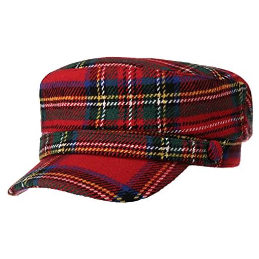 LIPODO berretto da marinaio tartan scozzese donna - cappello baker boy piatto con visiera, fodera autunno/inverno - s (55-56 cm) rosso