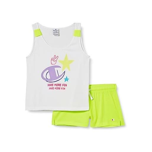 Champion legacy fun club-tank top & shorts completo, (bianco/giallo fluo), 11-12 anni bambine e ragazze
