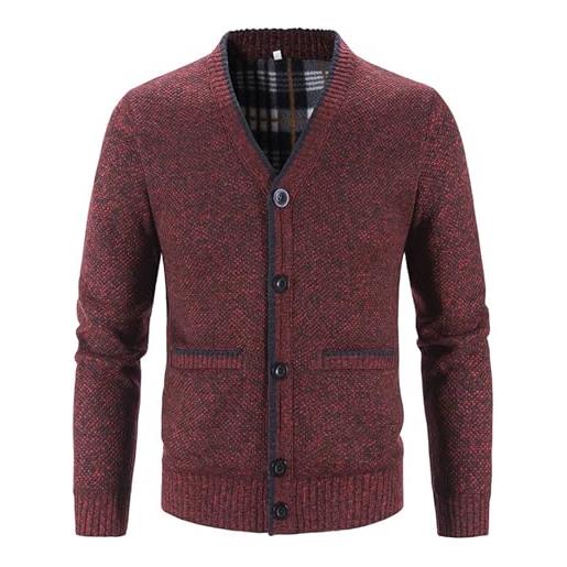 Monissy cardigan da uomo casual maglione con bottoni uomo giacca da uomo in maglia cardigan uomo calore antivento morbido confortevole versatile primavera autunno l'inverno bordeaux 3xl