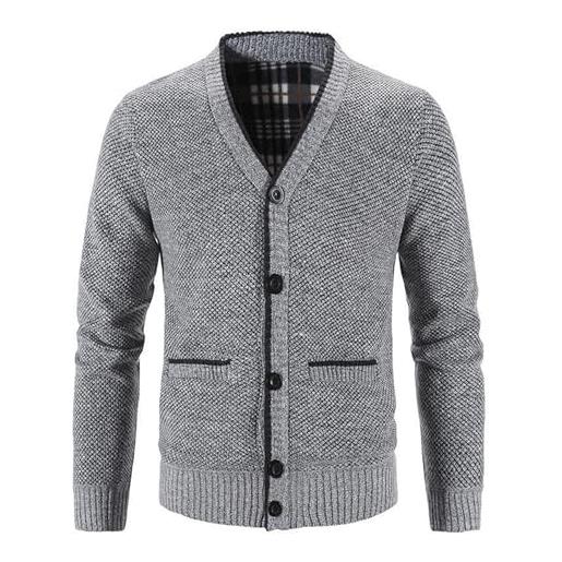 Monissy cardigan da uomo casual maglione con bottoni uomo giacca da uomo in maglia cardigan uomo calore antivento morbido confortevole versatile primavera autunno l'inverno grigio chiaro 3xl