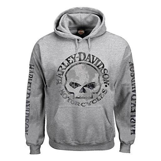Harley-davidson men's hooded sweatshirt, willie g skull, gray hoodie 30296654