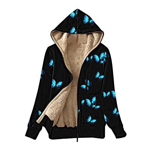 ADMAY giacca invernale da donna, con cappuccio, y2/k, con stampa a farfalla, alla moda, foderata, in pile, con cappuccio e giacca in pile, camouflage, blu, m