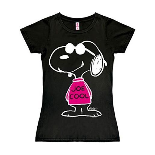 Logoshirt®️ comics - peanuts - snoopy - joe cool rosa i t-shirt - maglia stampate - donna i nero i design originale concesso su licenza, taglia xs