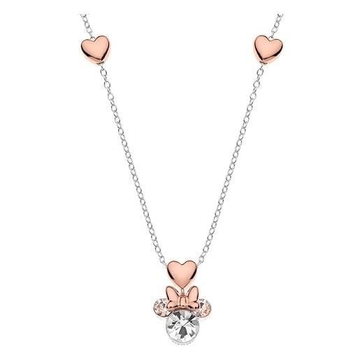 Disney collana minnie per bambina in argento 925, con tre cuori sulla collana, gioielli