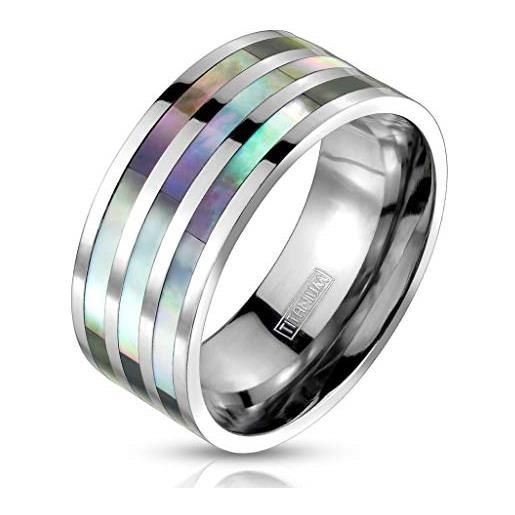 Paula & Fritz® - anello da donna in argento con conchiglia di abalone titanio di grado 2, misura 49 (15,6) - 72 (22,9) 7 mm di larghezza 8 mm di larghezza e titanio, 57 (18.1), colore: argen