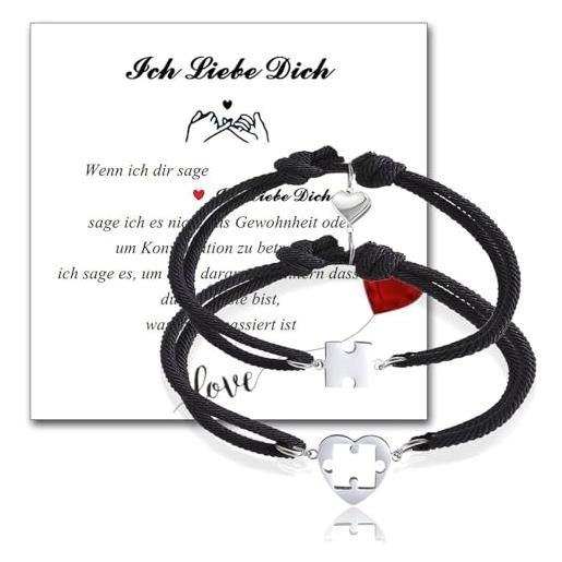 Gkmamrg coppia di braccialetti magnetici per coppie collegate, braccialetti per partner a forma di cuore, regalo di natale per uomo e donna, acciaio inossidabile