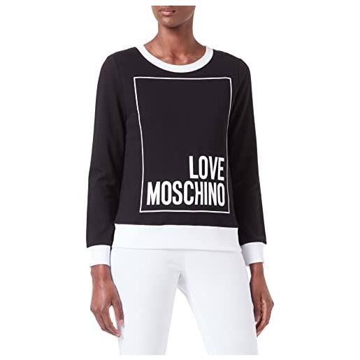 Love Moschino logo box print and color contrasto ribs maglia di tuta, nero bianco, 48 donna