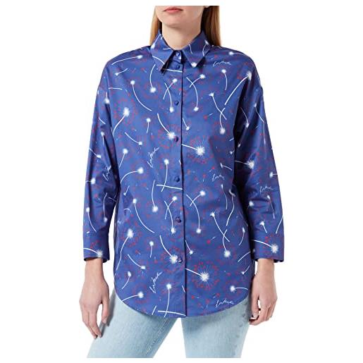 Love Moschino shirt printed allover camicia, dandelion f. Blu, 46 donna