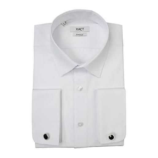Xact camicia formale classica in popeline tinta unita per uomo con polsini doppi, gemelli inclusi, vestibilità regolare (bianco) 43