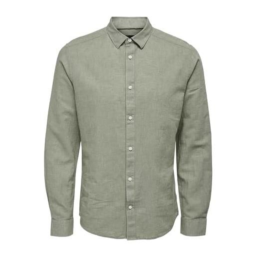 Only & sons onscaiden ls solid linen shirt noos camicia di lino, palude, s uomo