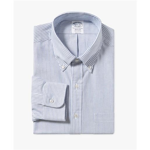 Brooks Brothers camicia blu a righe regular fit oxford americano con collo button-down blu e bianco