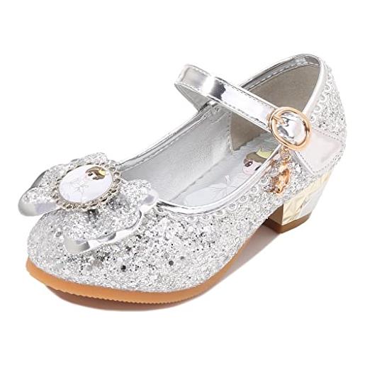 New front principessa scarpe festive scarpe col tacco da principessa per bambina buona qualità partito scarpe principessa scarpe eleganti, argento, 34eu