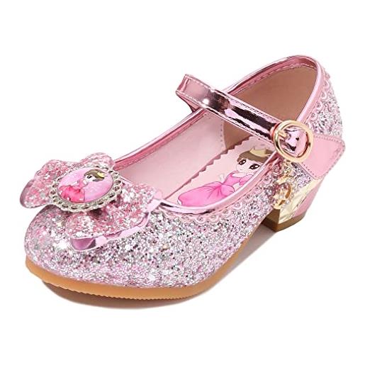 New front principessa scarpe festive scarpe col tacco da principessa per bambina buona qualità partito scarpe principessa scarpe eleganti, rosa, 24eu