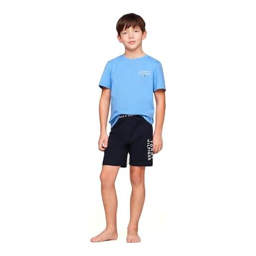 Tommy Hilfiger ss short pj set basics ub0ub00545 pigiama, blu (blue spell/desert sky), 14-16 anni bambini e ragazzi
