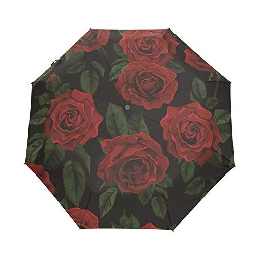 ALAZA ombrello pieghevole automatico, grunge, protezione uv, ombrello portatile da sole e pioggia, per bambini, donne e uomini nero rosa 001. 