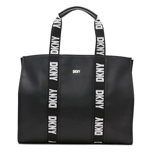 DKNY cassie logo accented web handles large vegan leather tote bag, donna, nero, einheitsgröße