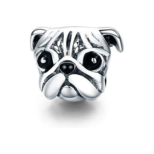 Guangmei Charm love dog charm in argento sterling 925 con bulldog francese per cuccioli e animali domestici, cristallo