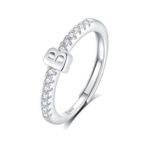 INFUSEU anello con iniziale, argento 925 anelli donna regolabili a-z lettera captiale b impilabili personalizzato nome gioielli regalo di mamma donna