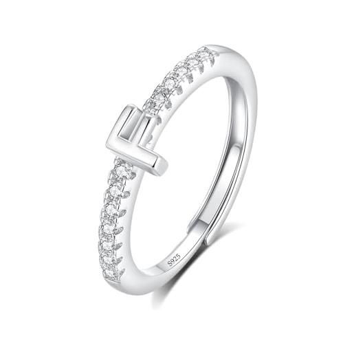 INFUSEU anello con iniziale, argento 925 anelli donna regolabili a-z lettera f captiale impilabili personalizzato nome gioielli regalo di mamma donna