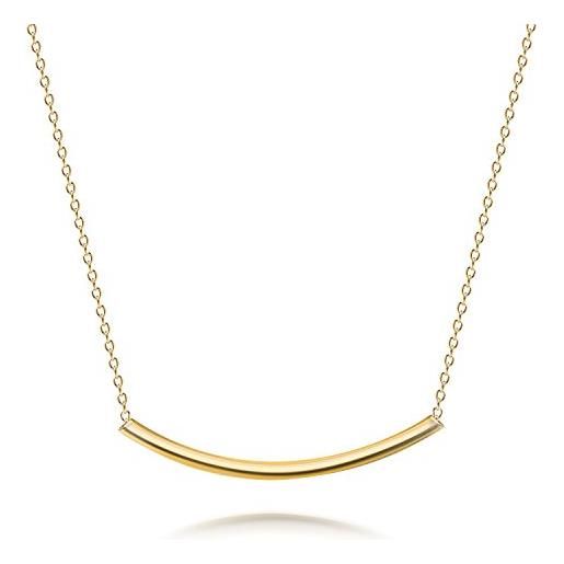 Bling Jewelry minimalista sottile laterale orizzontale tubo rotondo curvo bar slide collana per le donne teen 14k gold plated. 925 sterling silver