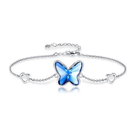 GEORGE · SMITH braccialetti in argento da donna braccialetto a farfalla con cristalli blu, braccialetto regalo per mamma donna san valentino festa della mamma (argento)
