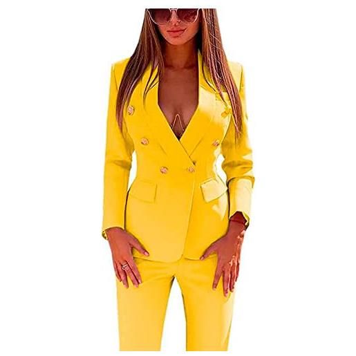 Botong donna sexy ufficio signora vestito doppio petto 2 pc business suit prom party suit casual wear pantaloni suit, giallo, m