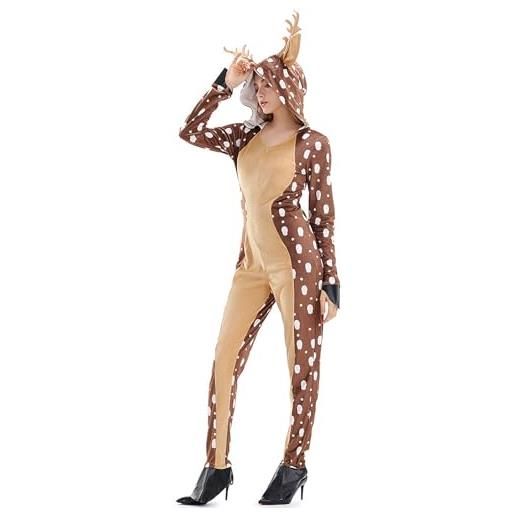 Walopola 1 costume da cervo | tuta comoda da indossare per adulti con cappuccio, costume da cervo carino da donna per pigiama party, m, 1