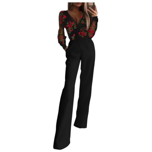 shownicer monopezzi e tutine da donna tuta lunga jumpsuit elegante abito cerimonia tuta jumpsuit manica lunga casual stampa pagliaccetti pantaloni b nero s