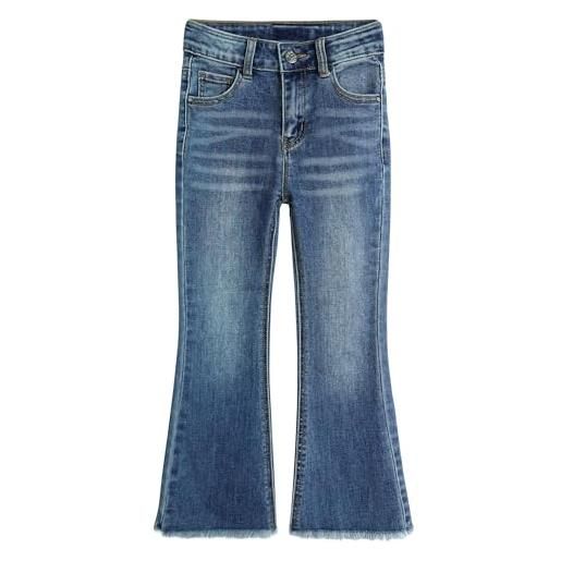 KIDSCOOL SPACE jean fille, ourlet fendu avec bords ral, taille élastique à l'intérieur, pantalon large en denim hautement élastique, bleu clair, 5-6 ans