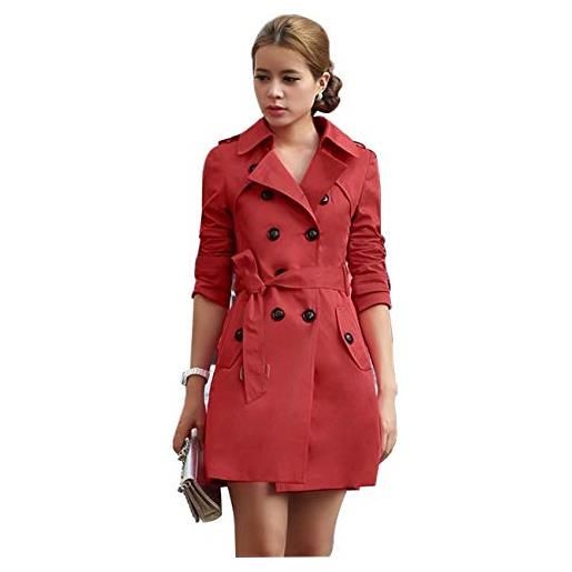 DianShao trench cappotto donna manica lunga bavero casual giacca a vento doppio petto retro attaccato bavero leggero classico slim cappotto rosso xl