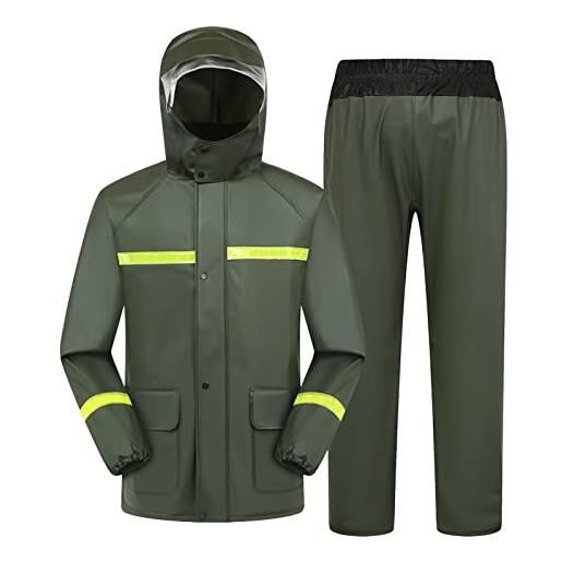 Beokeuioe impermeabile con cappuccio cappotto impermeabile antivento+pantaloni set impermeabile nero per motociclismo, escursionismo, giacca impermeabile all'aperto e pantaloni da uomo, c verde