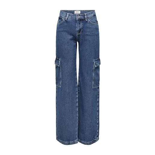 Only onlhoney reg waist wide leg cargo os, blu jeans scuro, 29w x 30l