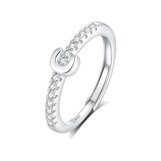 INFUSEU anello con iniziale, argento 925 anelli donna regolabili a-z lettera captiale c impilabili personalizzato nome gioielli regalo di mamma donna