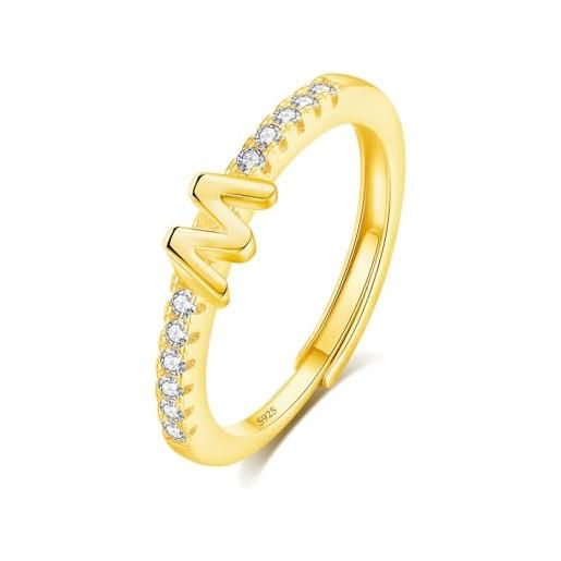 INFUSEU anello con iniziale, argento 925 18k oro anelli donna regolabili a-z lettera m captiale impilabili personalizzato nome gioielli regalo di mamma donna