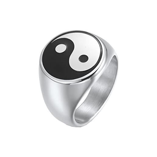 HIJONES anello dell'equilibrio del gossip classico yin yang da uomini in acciaio inossidabile anelli della promessa con sigillo dell'amuleto taoista d'argento taglia 19