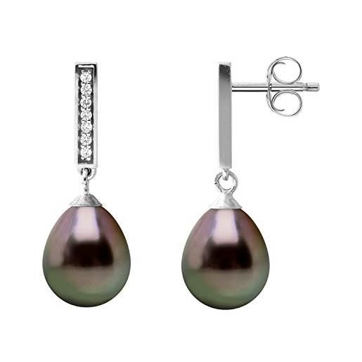 PEARLS & COLORS NATURAL FINE PEARLS pearls & colors - orecchini pendenti con vere perle coltivate di tahiti a forma di pera 8-9 mm - qualità a+ - argento 925 - gioiello da donna