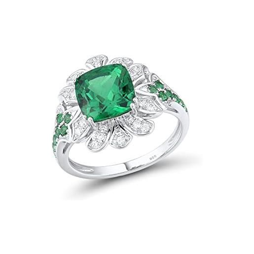 Santuzza anello da donna in argento sterling 925 con taglio a cuscino da 2,71 ct con zirconia cubica verde spinello, argento sterling pietra preziosa, spinello verde