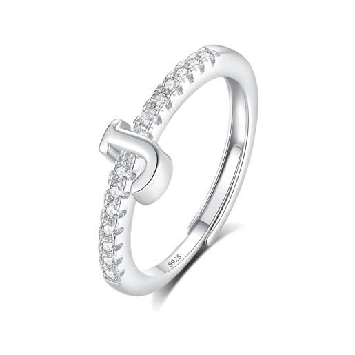 INFUSEU anello con iniziale, argento 925 anelli donna regolabili a-z lettera j captiale impilabili personalizzato nome gioielli regalo di mamma donna