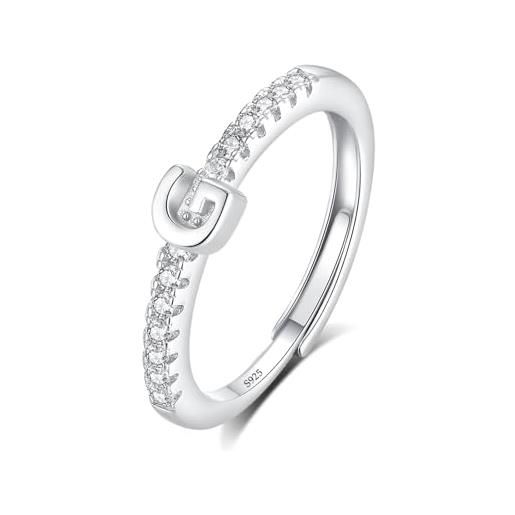 INFUSEU anello con iniziale, argento 925 anelli donna regolabili a-z lettera g captiale impilabili personalizzato nome gioielli regalo di mamma donna