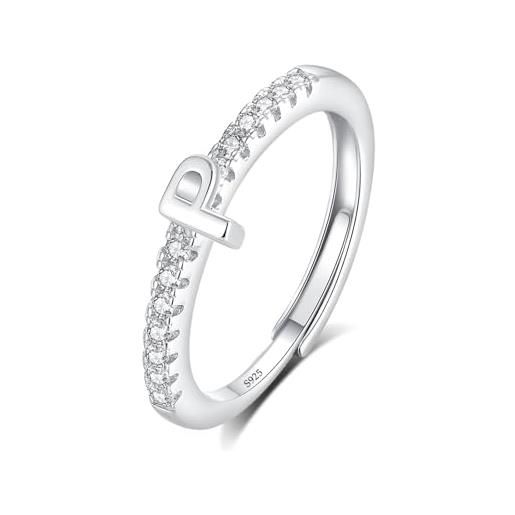 INFUSEU anello con iniziale, argento 925 anelli donna regolabili a-z lettera p captiale impilabili personalizzato nome gioielli regalo di mamma donna