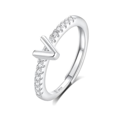 INFUSEU anello con iniziale, argento 925 anelli donna regolabili a-z lettera v captiale impilabili personalizzato nome gioielli regalo di mamma donna