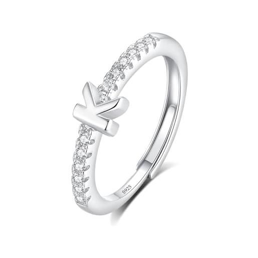 INFUSEU anello con iniziale, argento 925 anelli donna regolabili a-z lettera k captiale impilabili personalizzato nome gioielli regalo di mamma donna