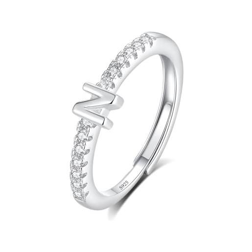 INFUSEU anello con iniziale, argento 925 anelli donna regolabili a-z lettera n captiale impilabili personalizzato nome gioielli regalo di mamma donna
