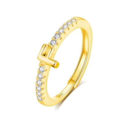 INFUSEU anello con iniziale, argento 925 18k oro anelli donna regolabili a-z lettera f captiale impilabili personalizzato nome gioielli regalo di mamma donna