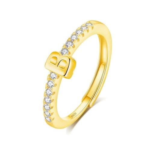 INFUSEU anello con iniziale, argento 925 18k oro anelli donna regolabili a-z lettera captiale b impilabili personalizzato nome gioielli regalo di mamma donna