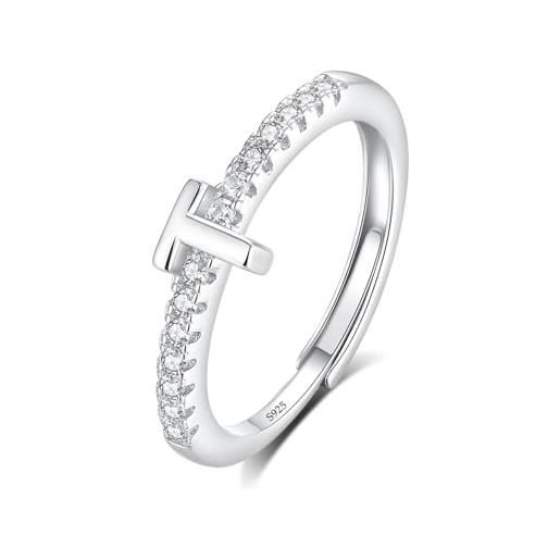 INFUSEU anello con iniziale, argento 925 anelli donna regolabili a-z lettera t captiale impilabili personalizzato nome gioielli regalo di mamma donna