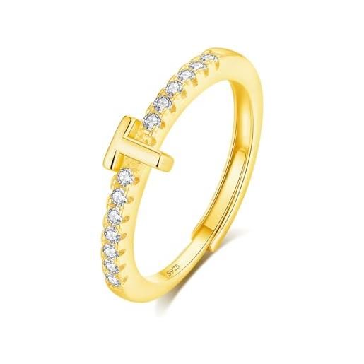 INFUSEU anello con iniziale, argento 925 18k oro anelli donna regolabili a-z lettera t captiale impilabili personalizzato nome gioielli regalo di mamma donna