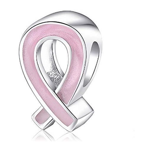 ABAOLALA charm a nastro rosa, in argento sterling 925, con nastro rosa per la consapevolezza del cancro al seno, compatibile con braccialetti e collane pandora